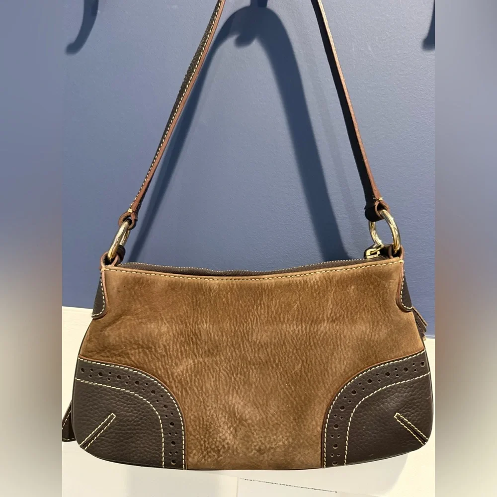 Vintage Dooney & Bourke Brown Suede & Pebble Leather Shoulder Bag USA - Picture 3 of 10
